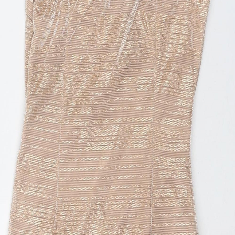 NaaNaa Womens Gold Geometric Polyester Slip Dress Size 8 Square Neck Pullover