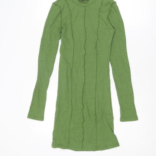 Pull&Bear Womens Green Polyester Jumper Dress Size S Round Neck Pullover