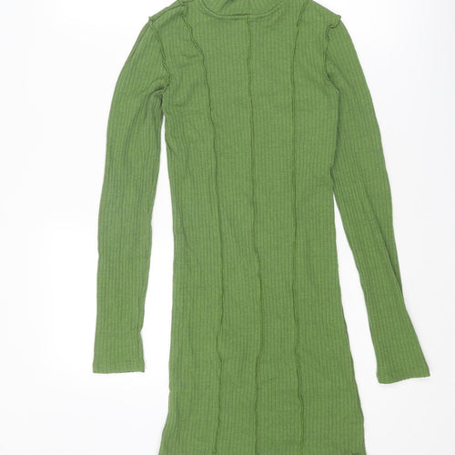 Pull&Bear Womens Green Polyester Jumper Dress Size S Round Neck Pullover