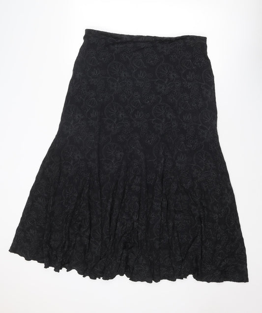 Per Una Womens Black Floral Viscose Swing Skirt Size 18