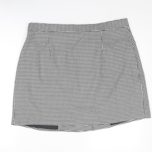 NEXT Womens Black Geometric Polyester A-Line Skirt Size 36 in Button - Houndstooth pattern