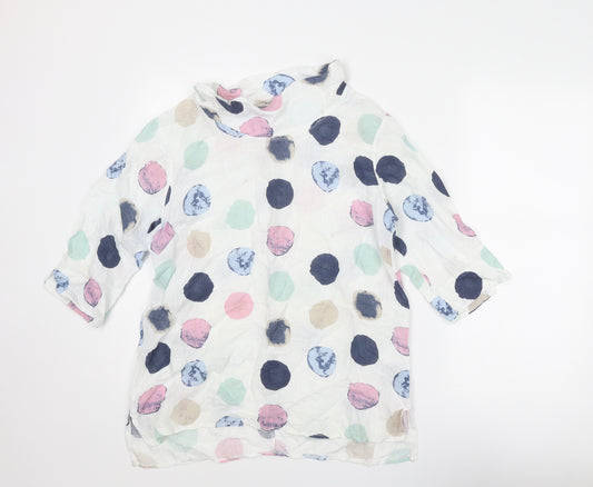 Lungo L'arno Womens Multicoloured Polka Dot Linen Basic T-Shirt Size M High Neck
