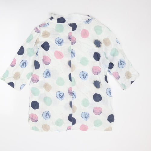 Lungo L'arno Womens Multicoloured Polka Dot Linen Basic T-Shirt Size M High Neck