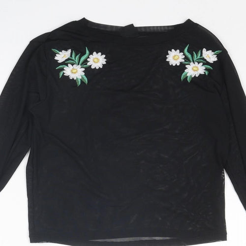 Urban Outfitters Womens Black Polyester Basic T-Shirt Size XS Round Neck - Flower Detail