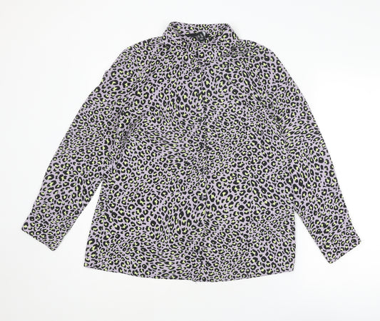 New Look Womens Multicoloured Animal Print Polyester Basic Button-Up Size 14 Collared - Leopard Print