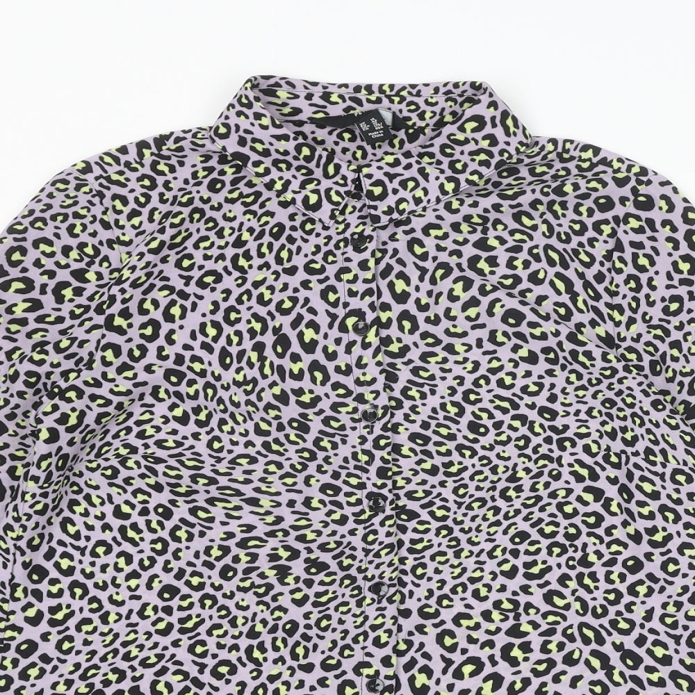 New Look Womens Multicoloured Animal Print Polyester Basic Button-Up Size 14 Collared - Leopard Print