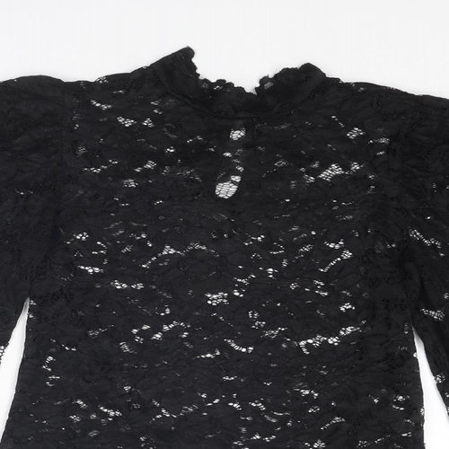 New Look Womens Black Polyester Basic Blouse Size 12 High Neck