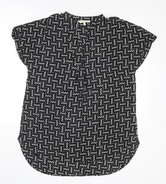 NEXT Womens Black Geometric Polyester Basic Blouse Size 8 V-Neck
