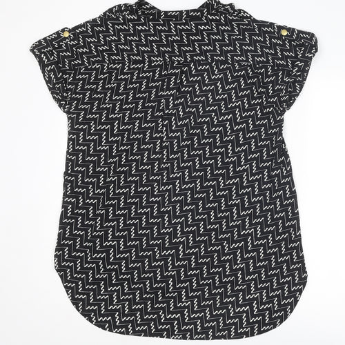 NEXT Womens Black Geometric Polyester Basic Blouse Size 8 V-Neck