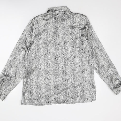 Viyella Womens Silver Animal Print Polyester Basic Button-Up Size 12 Collared - Snakeskin Pattern