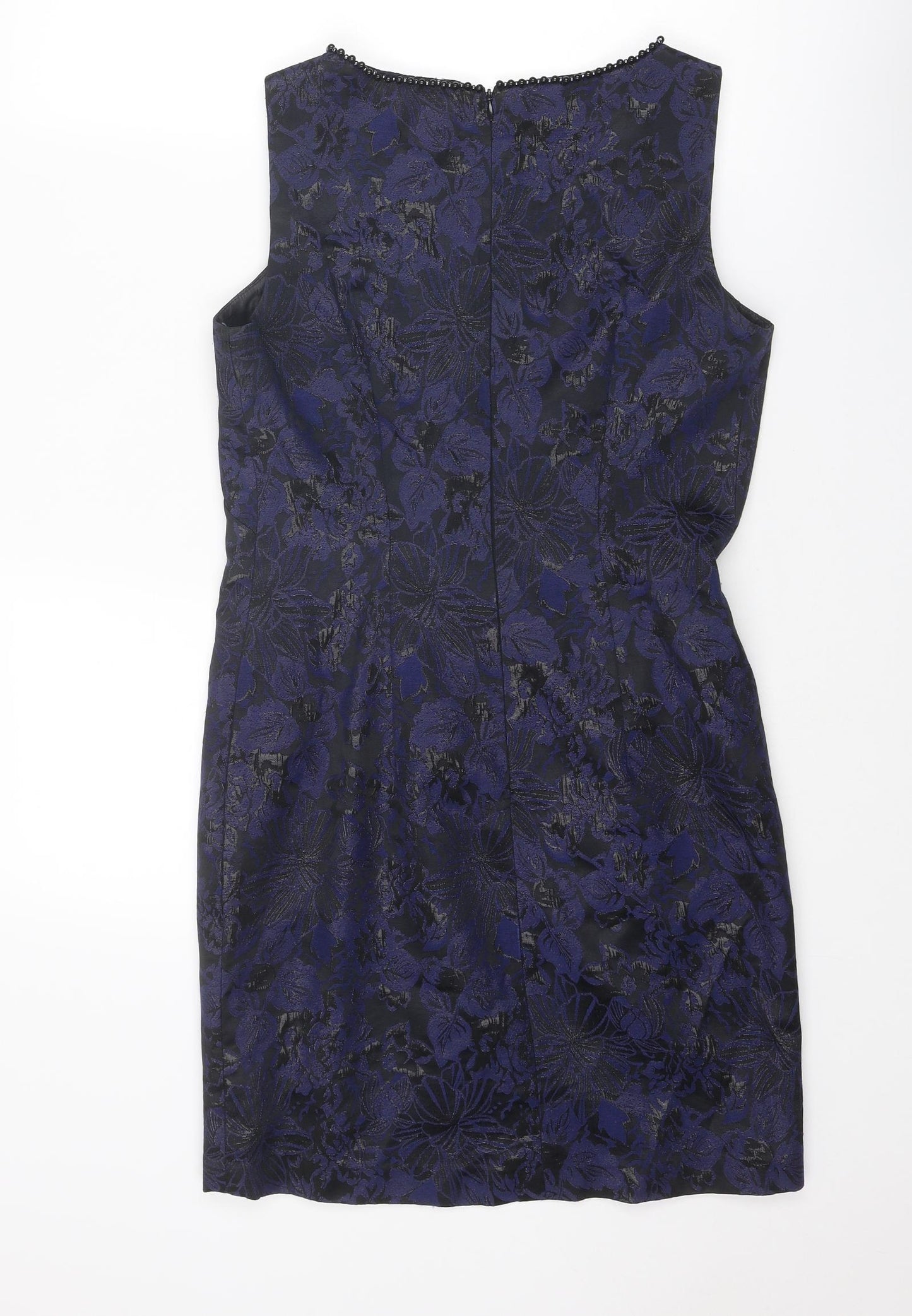 Linea Womens Blue Geometric Polyester Shift Size 10 Boat Neck Zip - Embellished Neckline