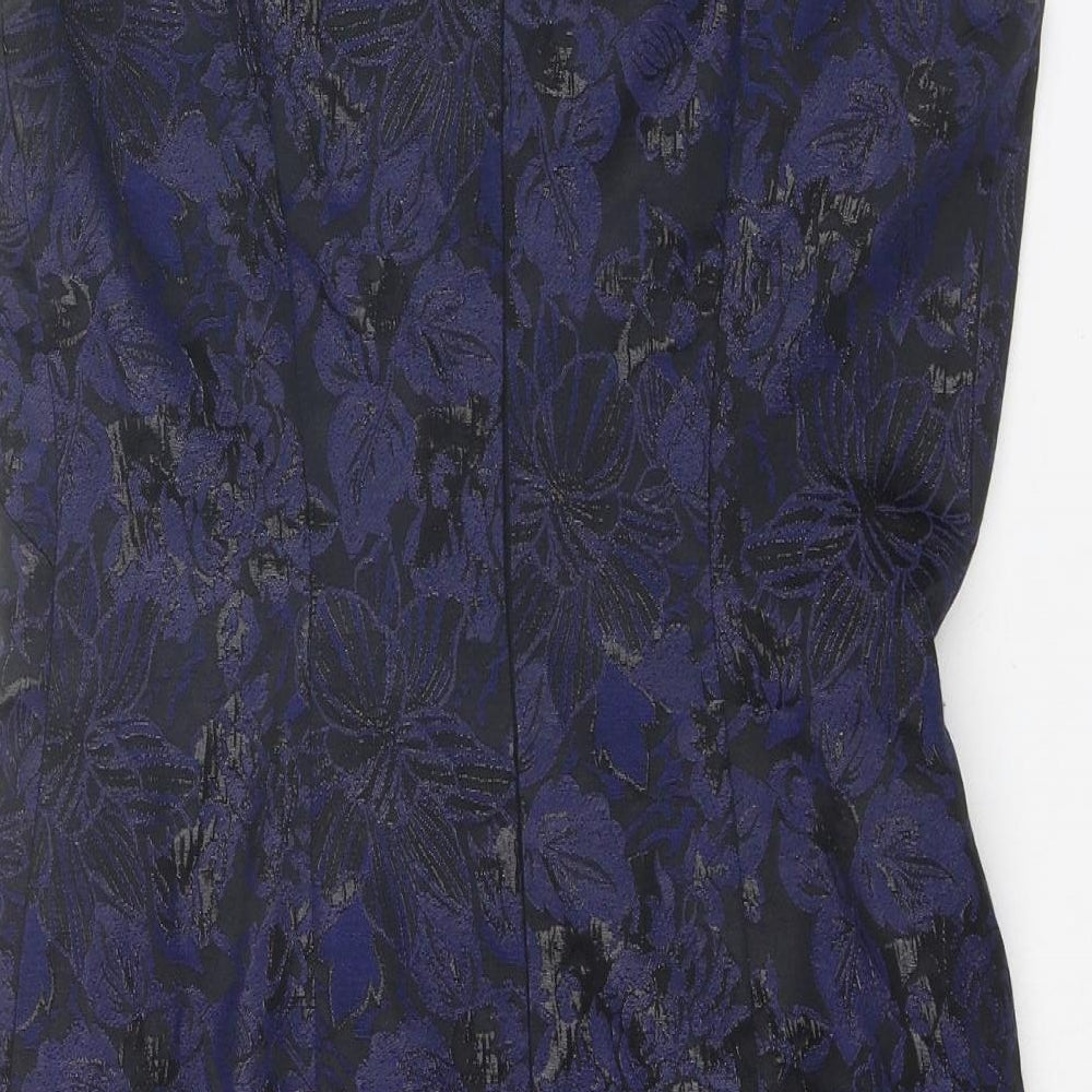 Linea Womens Blue Geometric Polyester Shift Size 10 Boat Neck Zip - Embellished Neckline