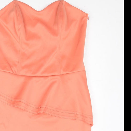 New Look Womens Orange Polyester Mini Size 16 Sweetheart Zip - Strapless Peplum
