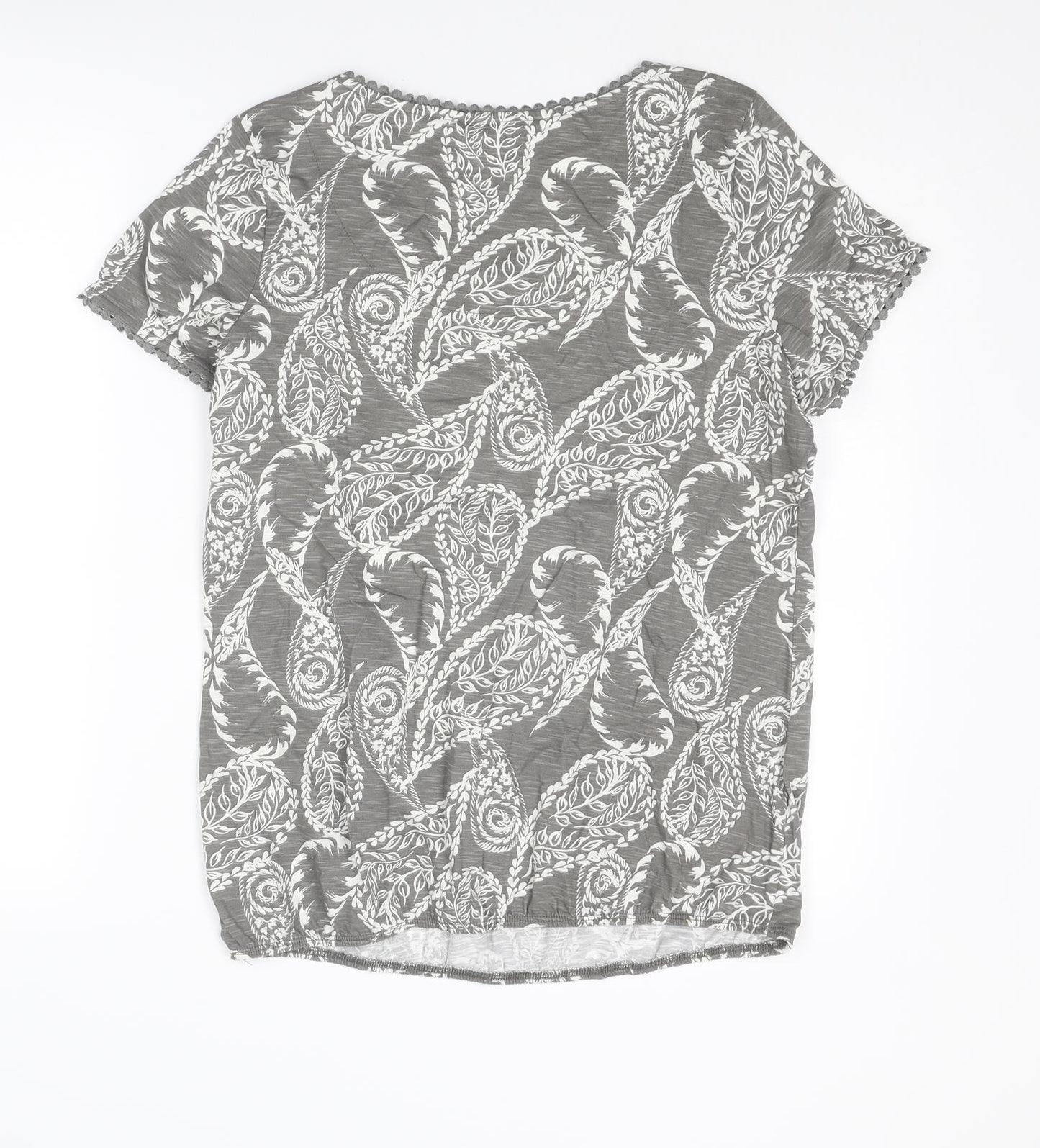 NEXT Womens Grey Geometric Cotton Basic T-Shirt Size 14 Round Neck