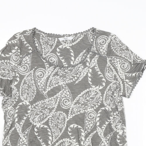 NEXT Womens Grey Geometric Cotton Basic T-Shirt Size 14 Round Neck