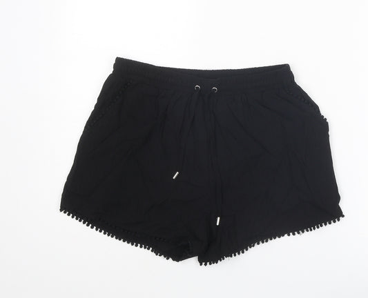 New Look Womens Black Viscose Basic Shorts Size 10 L3 in Regular Drawstring - Hem Detail