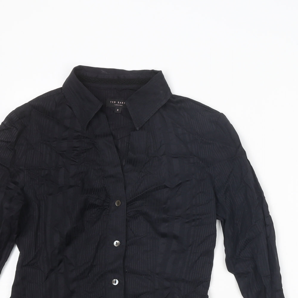 Ted Baker Womens Black Cotton Basic Button-Up Size 10 Collared