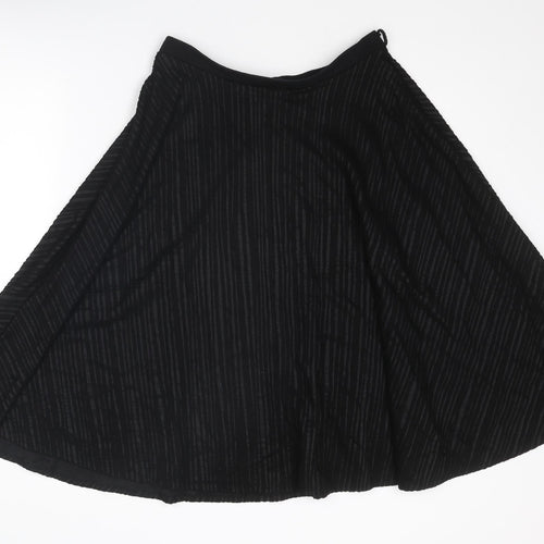 Marks and Spencer Womens Black Striped Polyester Swing Skirt Size 12