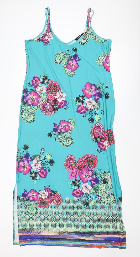 Kaleidoscope Womens Multicoloured Paisley Polyester Slip Dress Size 18 V-Neck Pullover
