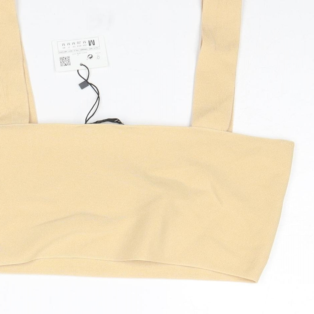 Zara Womens Yellow Polyester Cropped Tank Size M Square Neck
