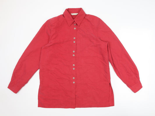Design Essentials Womens Red Polyester Basic Button-Up Size 14 Collared