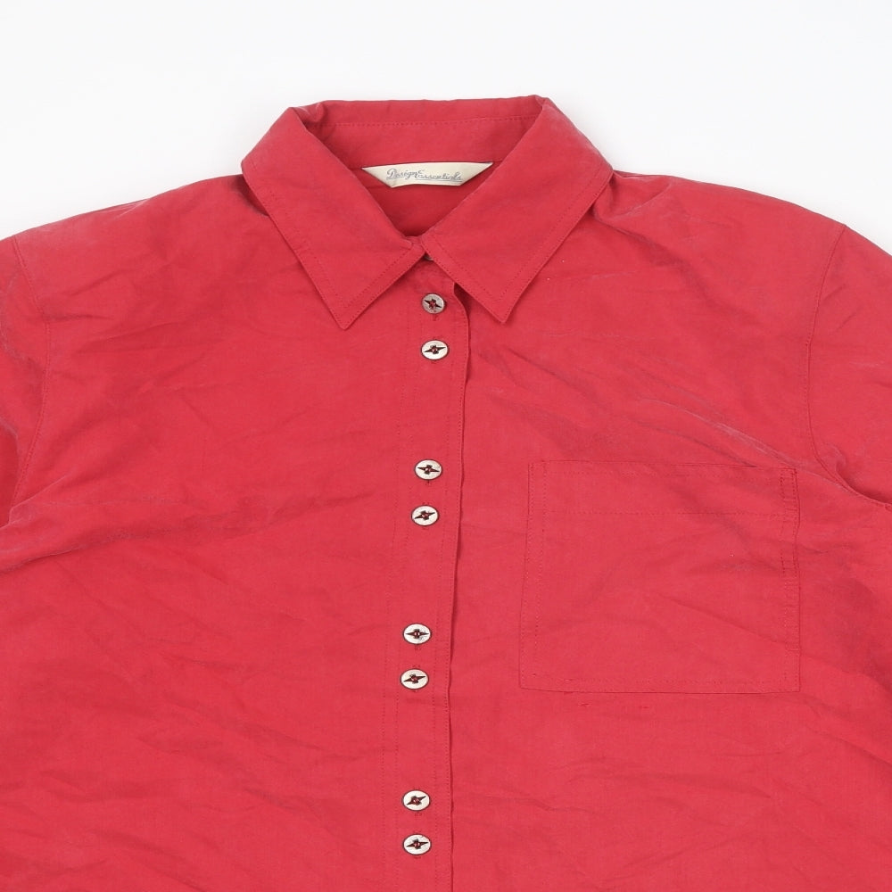 Design Essentials Womens Red Polyester Basic Button-Up Size 14 Collared