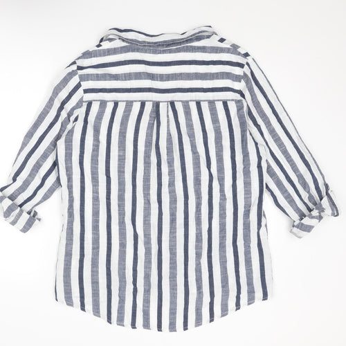 Dorothy Perkins Womens Blue Striped Cotton Basic Button-Up Size 18 Collared