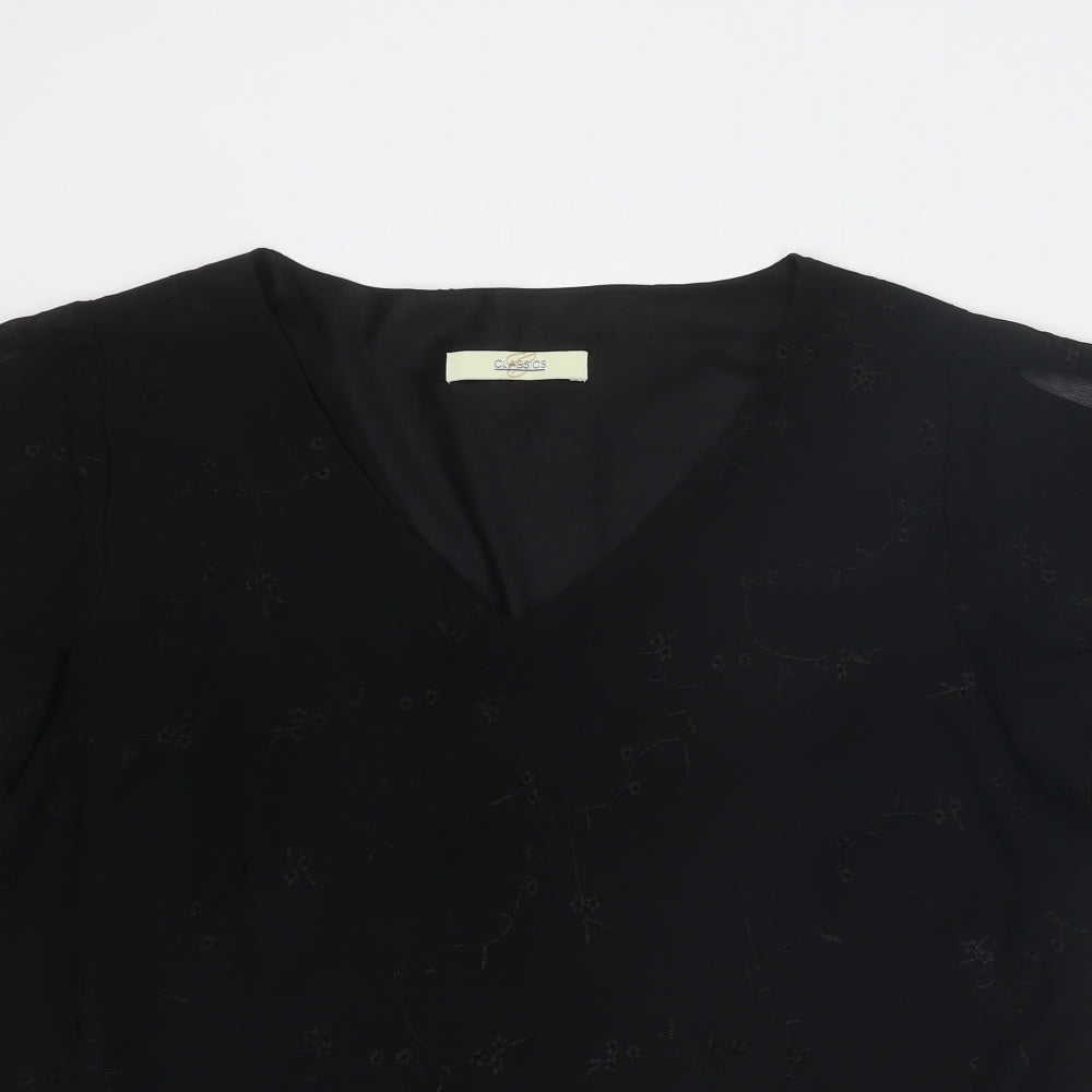 Classics Womens Black Polyester Basic T-Shirt Size 20 V-Neck