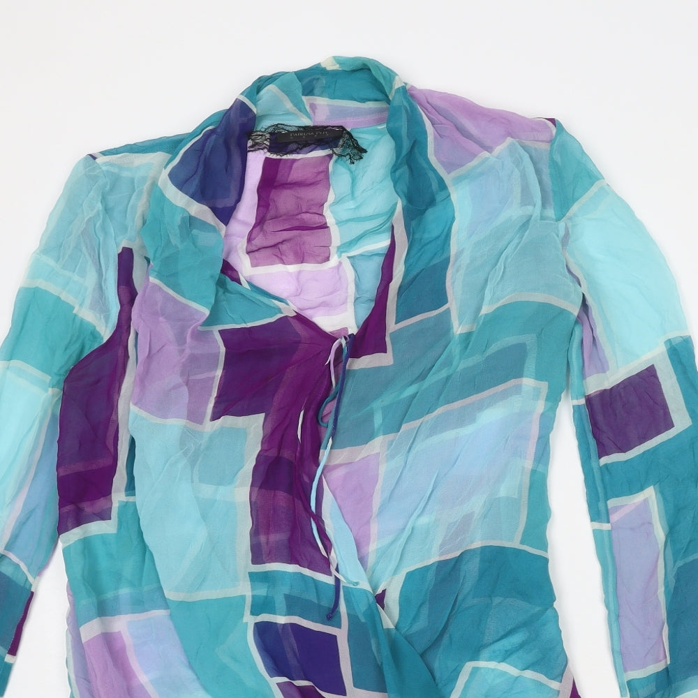 Patrizia Pepe Womens Multicoloured Geometric Silk Basic Blouse Size 14 Collared