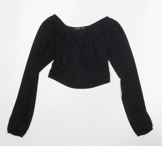 Nasty Gal Womens Black Polyester Basic T-Shirt Size 10 Round Neck