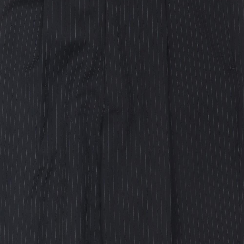 Marks and Spencer Mens Black Striped Polyester Dress Pants Trousers Size 36 in L28 in Regular Zip
