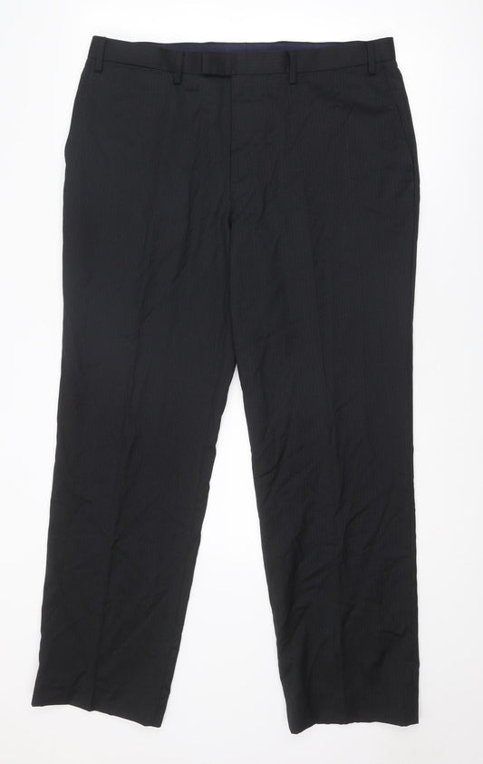 NEXT Mens Black Striped Wool Dress Pants Trousers Size 38 in L28 in Regular Zip