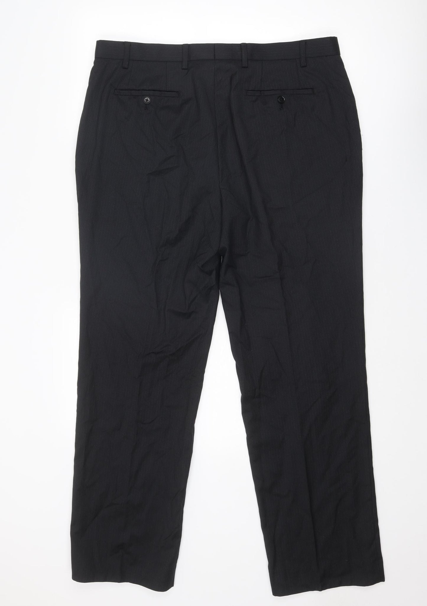 NEXT Mens Black Striped Wool Dress Pants Trousers Size 38 in L28 in Regular Zip