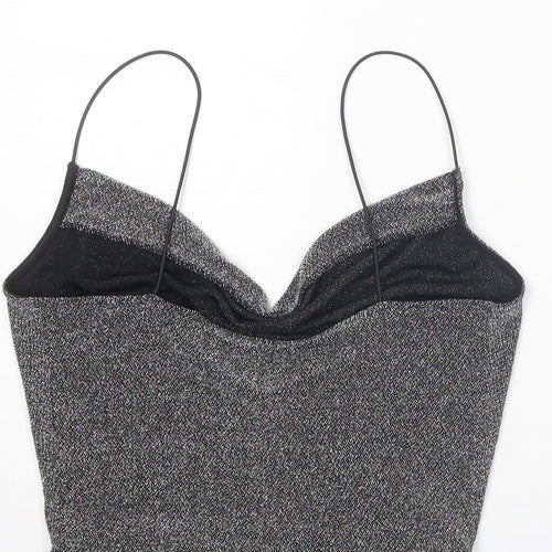 Divided by H&M Womens Silver Polyamide Cropped Tank Size S Cowl Neck