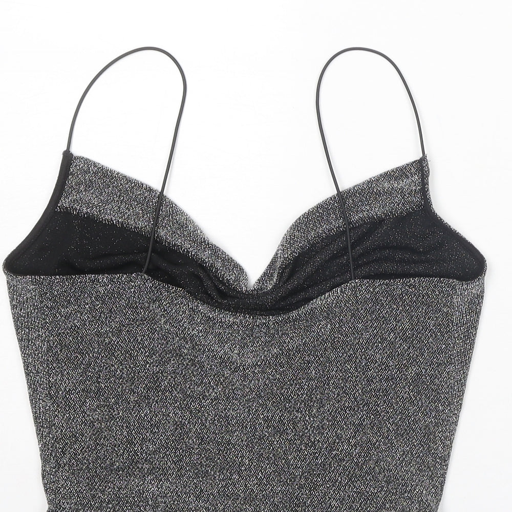 Divided by H&M Womens Silver Polyamide Cropped Tank Size S Cowl Neck
