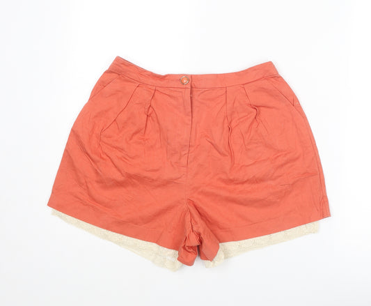 Topshop Womens Orange Lyocell Basic Shorts Size 10 L3 in Regular Zip - Lace Detail