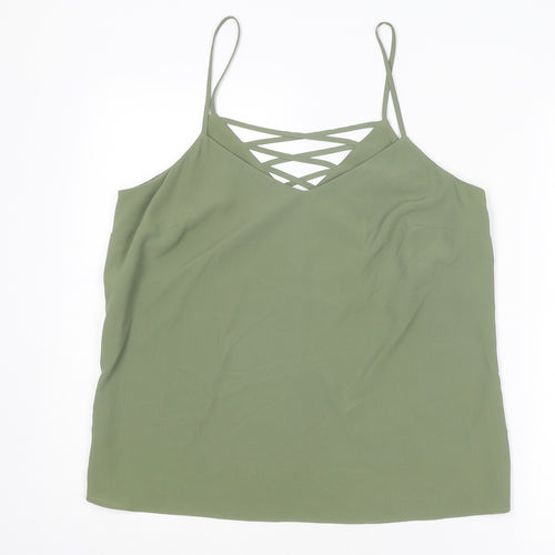 New Look Womens Green Polyester Basic Tank Size 12 V-Neck