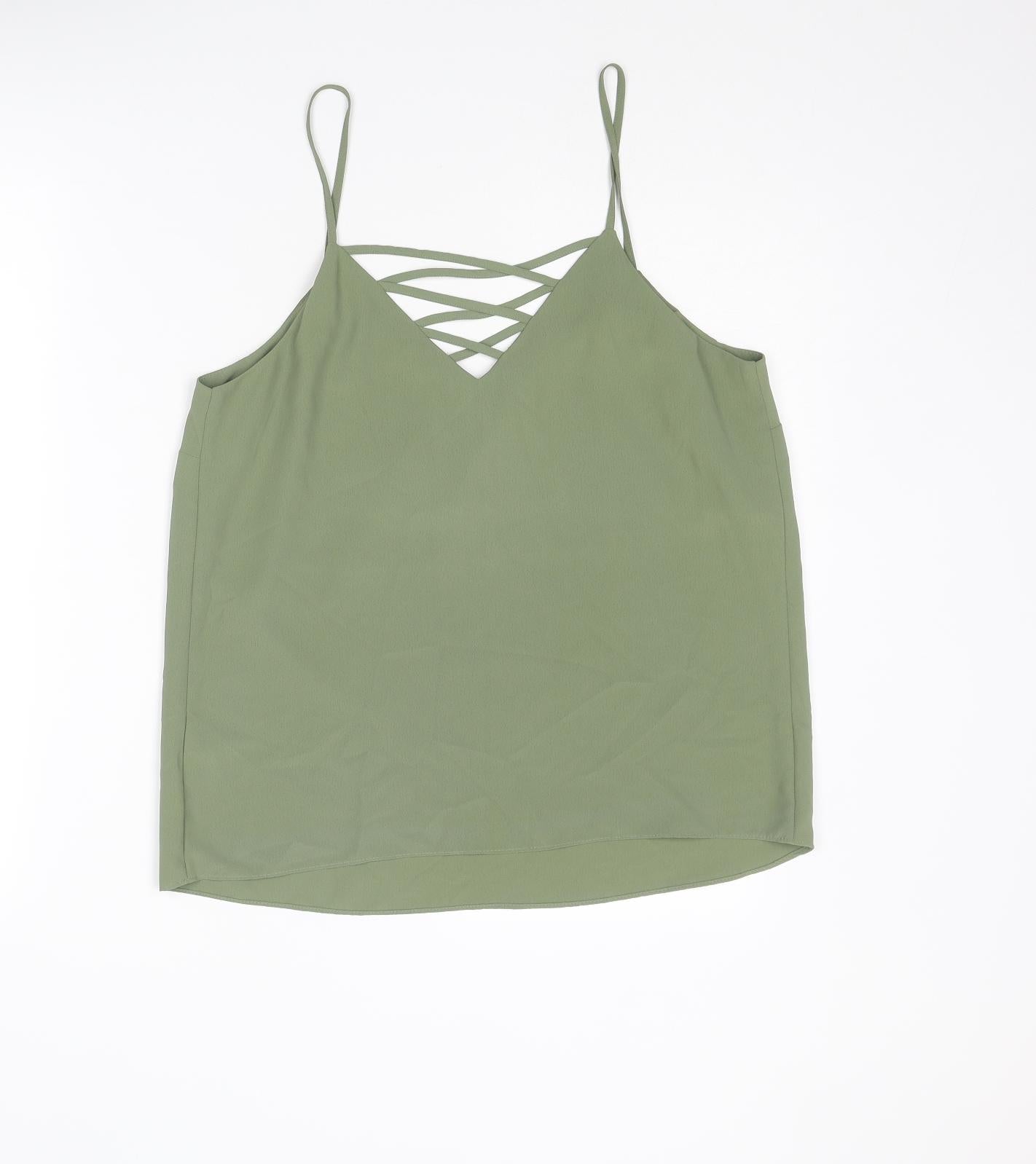New Look Womens Green Polyester Basic Tank Size 12 V-Neck