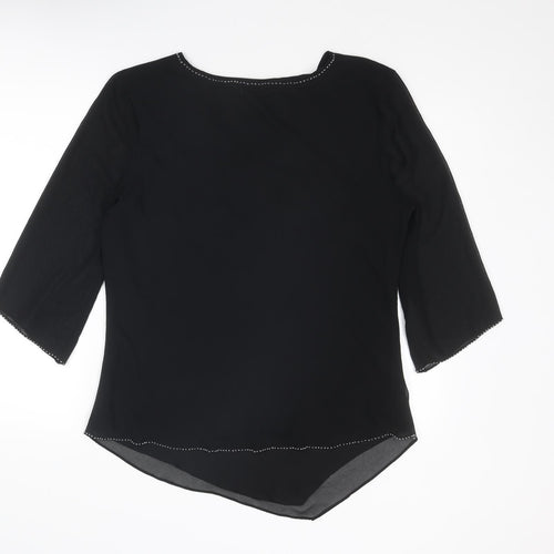 Bonmarché Womens Black Polyester Basic Blouse Size 18 V-Neck