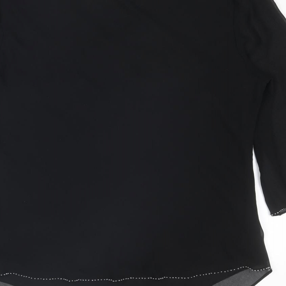Bonmarché Womens Black Polyester Basic Blouse Size 18 V-Neck