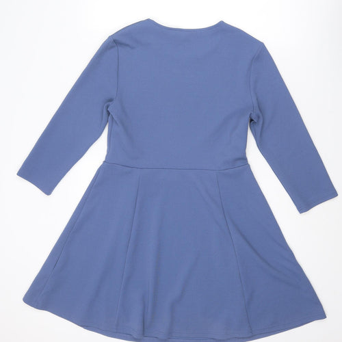 Divided by H&M Womens Blue Polyester Skater Dress Size 16 Round Neck Pullover