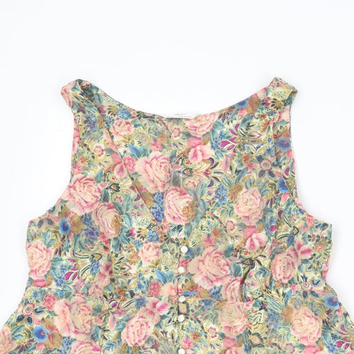 St Michael Womens Multicoloured Floral Polyester Basic Tank Size 12 V-Neck - Size 12-14