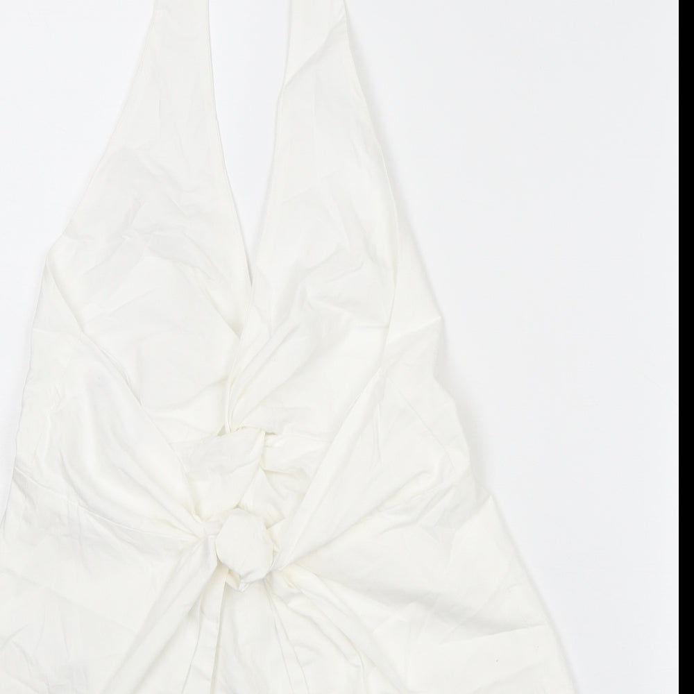 Zara Womens White Cotton Cropped Tank Size M Halter