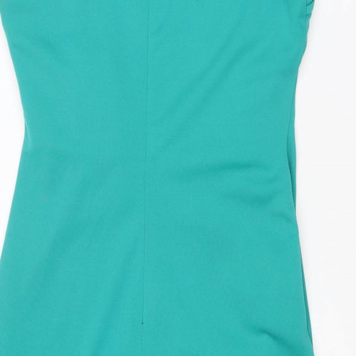 Dorothy Perkins Womens Green Polyester Shift Size 16 Square Neck Zip
