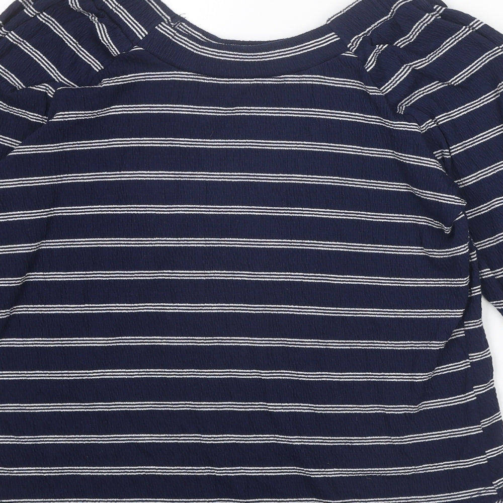 M&Co Womens Blue Striped Polyester Basic Blouse Size 8 Round Neck