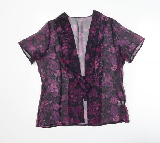 Bonmarché Womens Purple Floral Polyester Kimono Blouse Size 16 V-Neck