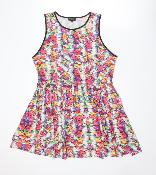 Topshop Womens Multicoloured Floral Polyester Tank Dress Size 16 Round Neck Pullover