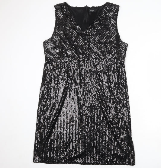 Klass Womens Black Polyester A-Line Size 22 V-Neck Zip