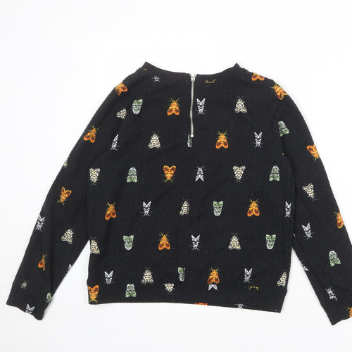 H&M Womens Black Geometric Polyester Pullover Sweatshirt Size XS Zip - Butterfly moth pattern