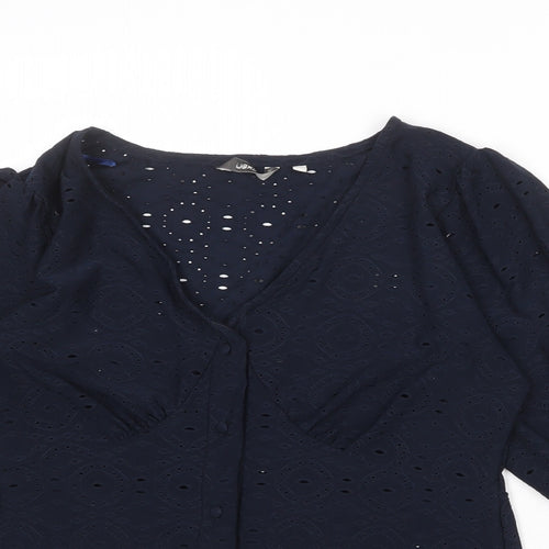 NEXT Womens Blue Polyester Basic Button-Up Size XS V-Neck - Broderie Anglaise